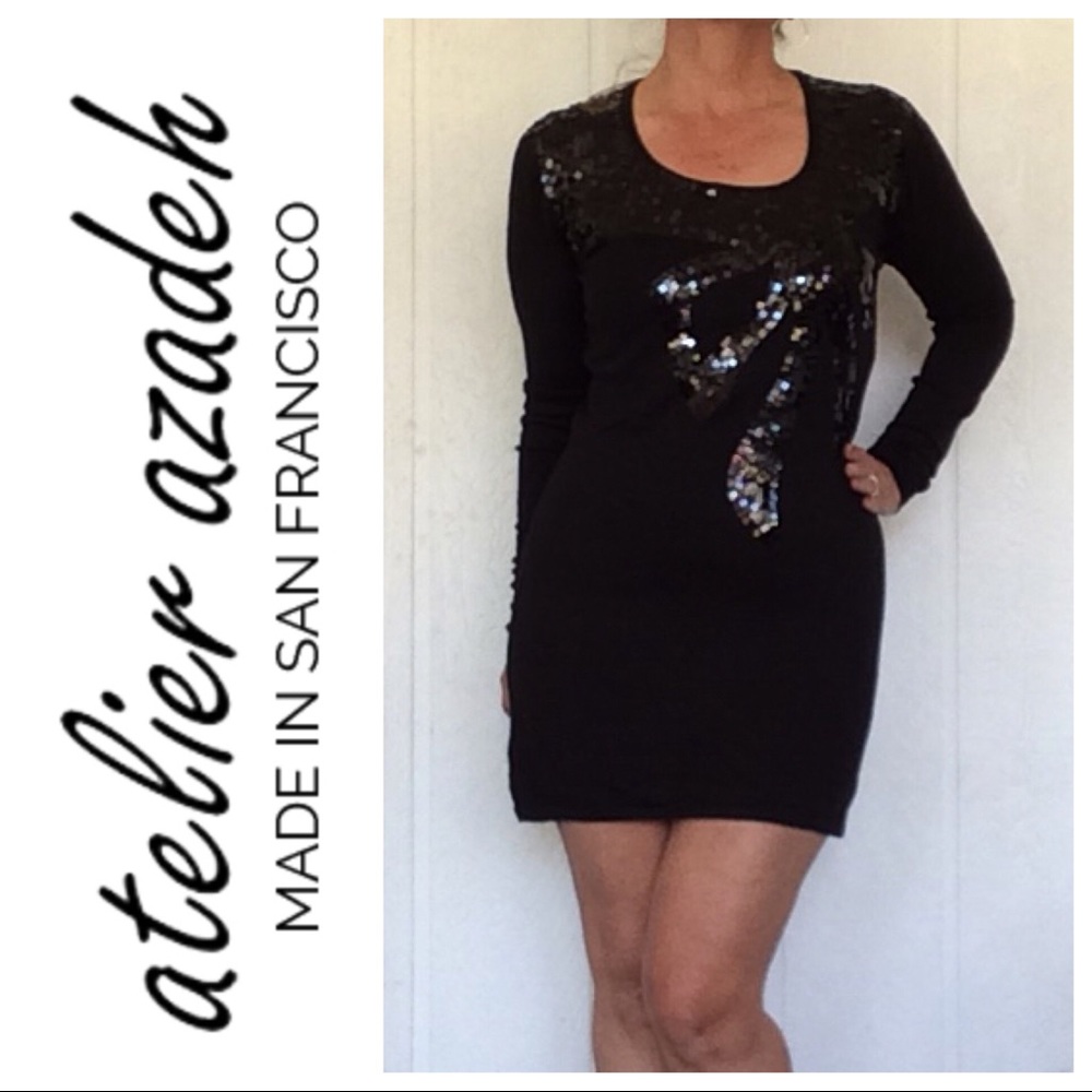 AZADEH SAN FRANCISCO BLACK SEQUIN BOW DRESS SIZE 2